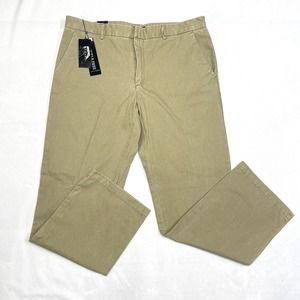 Azzaro Paris Khaki Pants Men's 38x34 Wrinkle Free Flat Front 100% Cotton NEW